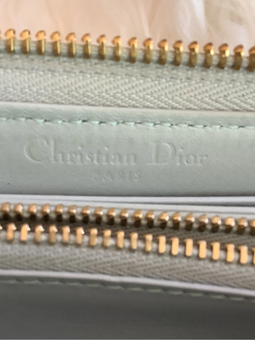 Christian Dior Voyageur wallet made of sage green patent leather